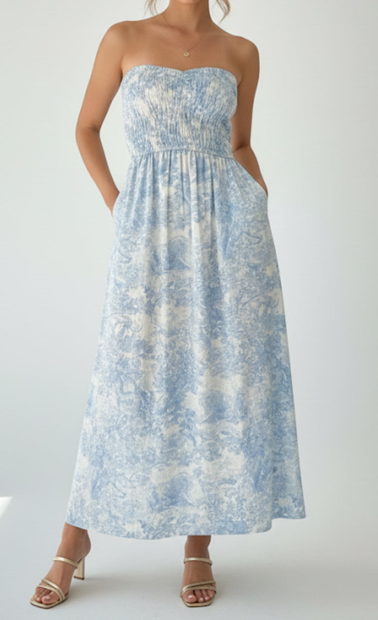 Sophia Light Blueprint Strapless Midi/Maxi Dress